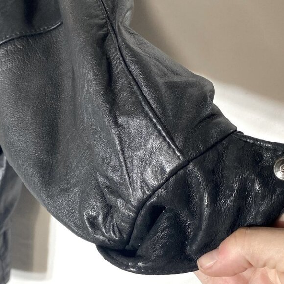 Vintage Oscar Leopold Black Animal Print Oversized 90s Leather Jacket L - Picture 8 of 15